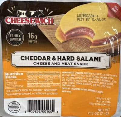 1 slice hard salami 2 slices mild cheddar cheese
