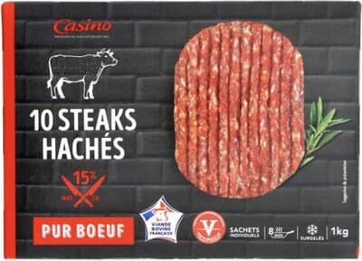 10 Steaks hachés pur boeuf surgelés  15% mat Gr