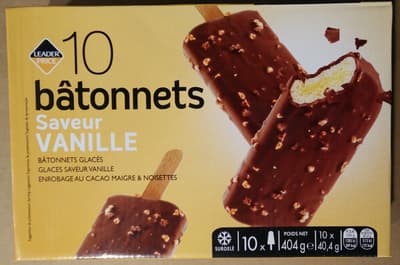 10 bâtonnets Saveur Vanille enrobage cacao maigre noisettes