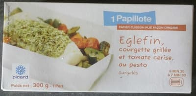 1 papillotte Eglefin, courgette grillée, et tomate cerise, au pesto surgelés