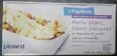 1 Papillote Merlu Blanc Saint-Jacques et Légumes du Soleil, Sauce Citronnée