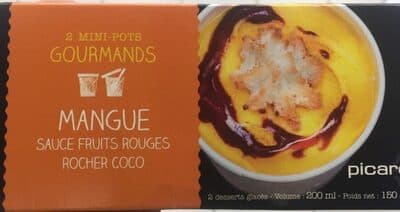 2 mini-pots gourmands mangue sauce fruits rouges et rocher coco