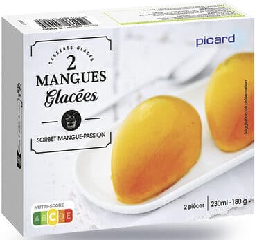 2 mangues glacées, sorbet mangue-passion