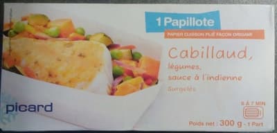 1 Papillote de Cabillaud, Légumes, Sauce à l'Indienne
