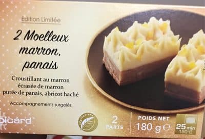 2 Moelleux Marron, Panais. Croustillant au marron, écrasée de marron, purée de panais, abricot haché.