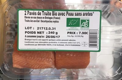 2 pavés de truite bio avec peau sans arêtes