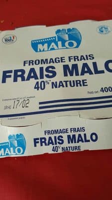 Fromage frais Nature Malo 40%* * Matières grasses sur extrait sec soit 7% de matières grasses sur produit fini.