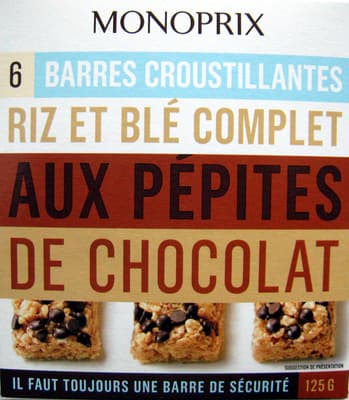 6 Barres Croustillantes - Riz et Blé Complet aux Pépites de Chocolat