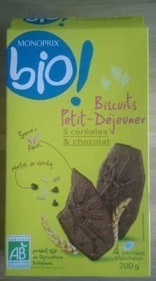 Biscuits petit dejeuner 5 céréales et chocolat