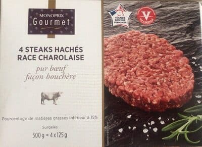 4 steaks hachés race charolaise pur boeuf façon bouchère