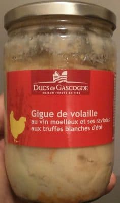 Gigue de volaille au vin moelleux et ses ravioles aux truffes blanches d'été