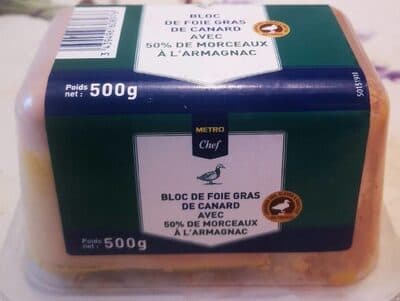 Bloc de foie gras de canard avec 50 % de morceaux à l'armagnac