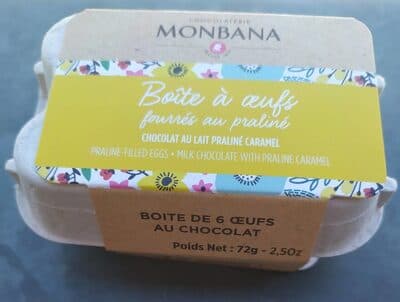 Boîte de 6 oeufs chocolat fourrés praliné