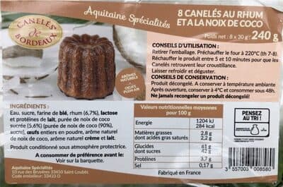 8 canelés au rhum et a la noix de coco