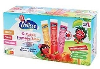 12 tubes fromage blanc fruits : fraise, framboise, abricot
