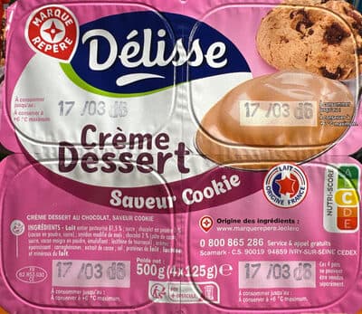 Crème dessert saveur cookie
