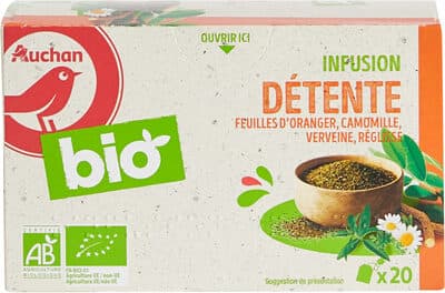 AUCHAN BIO Infusion DétenteFeuilles d'oranger, camomille, verveine, réglisse