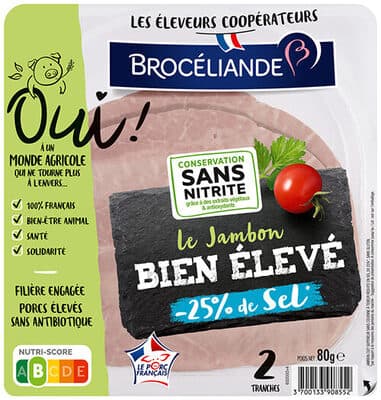 Jambon Bien Élevé taux de sel réduit 2 tranches