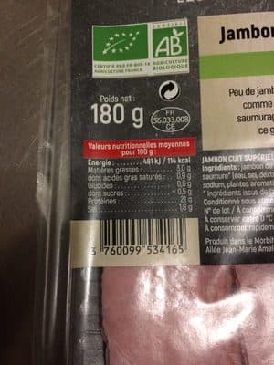 Jambon Cuit Supérieur, Bio Sans Couenne