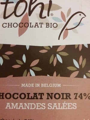 70G Chocolat Bio Noir 74% Cacao Amandes Salees
