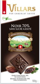 Chocolat Villars Noir 70% Sans sucre ajouté 100g