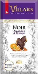 Tablette de chocolat noir suisse fourrée aux amandes et à l'orange