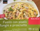 Fusilli con piselli funghi e prosciutto