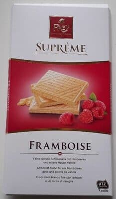 Chocolat blanc fin aux framboises avec une pointe de vanille