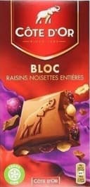 Tablette de chocolat au lait raisins et noisettes entières