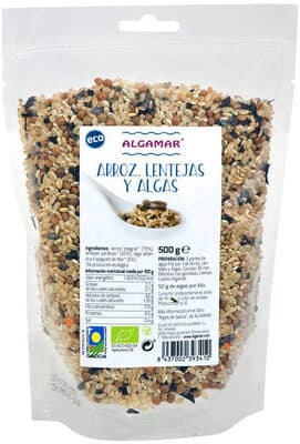 Arroz, lentejas y algas
