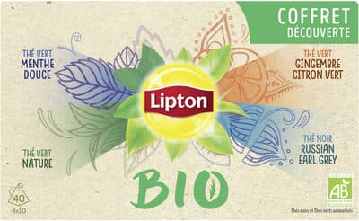 Lipton Thé Bio Coffret Découverte 40 Sachets Pyramide