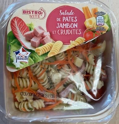 Salade de pâtes jambon et crudités