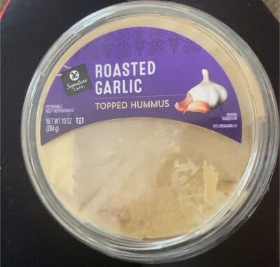 Roasted garlic topped hummus