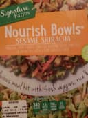 A blend of broccoli stems, napa cabbage, carrots, kohlrabi, and sugar snap peas with individual packet of cooked brown rice and sesame sriracha sauce, sesame sriracha
