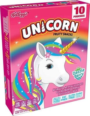 Blue Raspberry & Tropical Fruit Flavored Unicorn Fruity Snacks, Blue Raspberry & Tropical Fruit