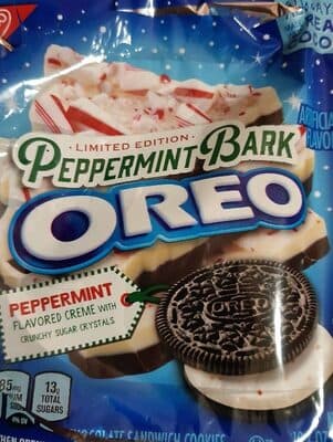 Limited edition peppermint bark chocolate sandwich cookies