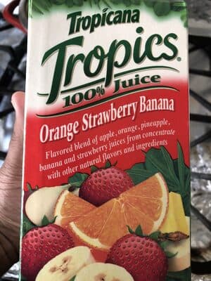 100% juice, orange strawberry banana