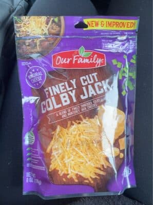 A blend of finely shredded colby and monterey jack cheeses