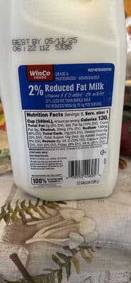 2% Reduced Fat Milk