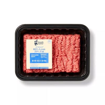 All natural ground beef 80% lean 20% fat
