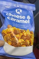 Cheese and caramel flavored popcorn