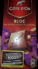 Bloc lait raisins noisettes entières 