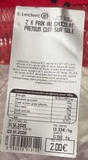 2 X Pain au chocolat premium cuit sur sole
