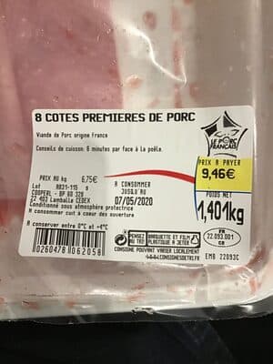 8 cotes premières de porc