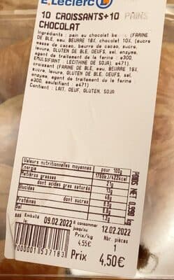 10 croissants + 10 pains chocolat