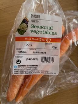 Seasonal vegetables baby carrots