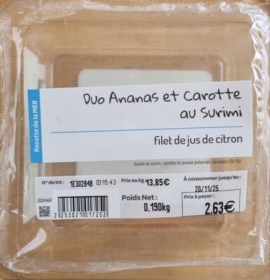 Duo ananas et carotte au surimi