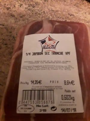 1/4 jambon sec tranche VPF