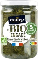 Epinards branches sans sel ajouté Bio engagé d'aucy 340g
