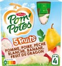 5 fruits pomme, poire, pêche blanche, fruit dragon